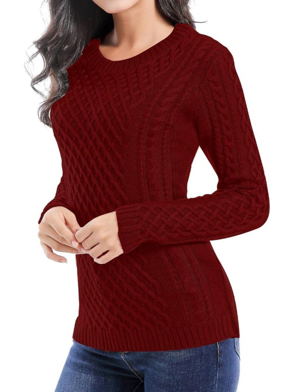 Cozy Women's Crew Neck Long Sleeve Knit Sweater Jumper - Stretchy & Comfortable